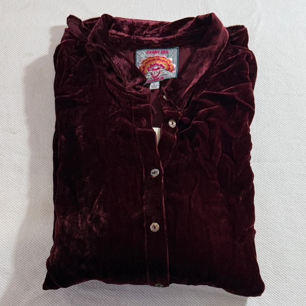 Johnny Was Velvet Shirt in Rich Maroon - Picture 10 of 10